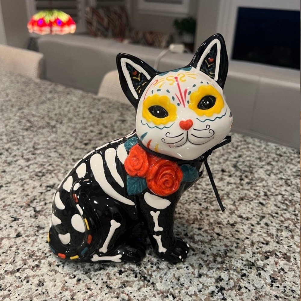 NWT Blue Sky Día De Los Muertos Cat Kitty Halloween Day of the Dead Decor